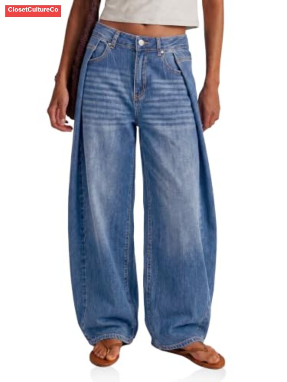 Womens High Waisted Pleated Wide Leg Baggy Denim Jeans - Picture 1 of 6